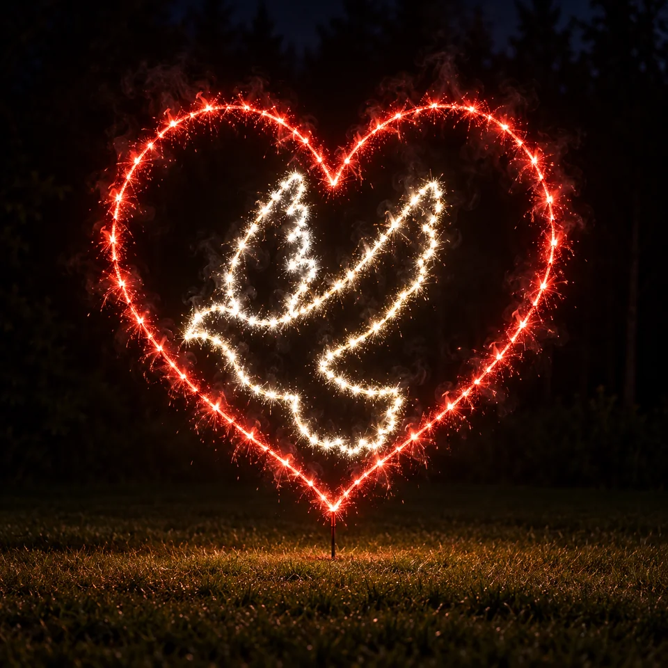 Lichterbild "Taube im Herz"