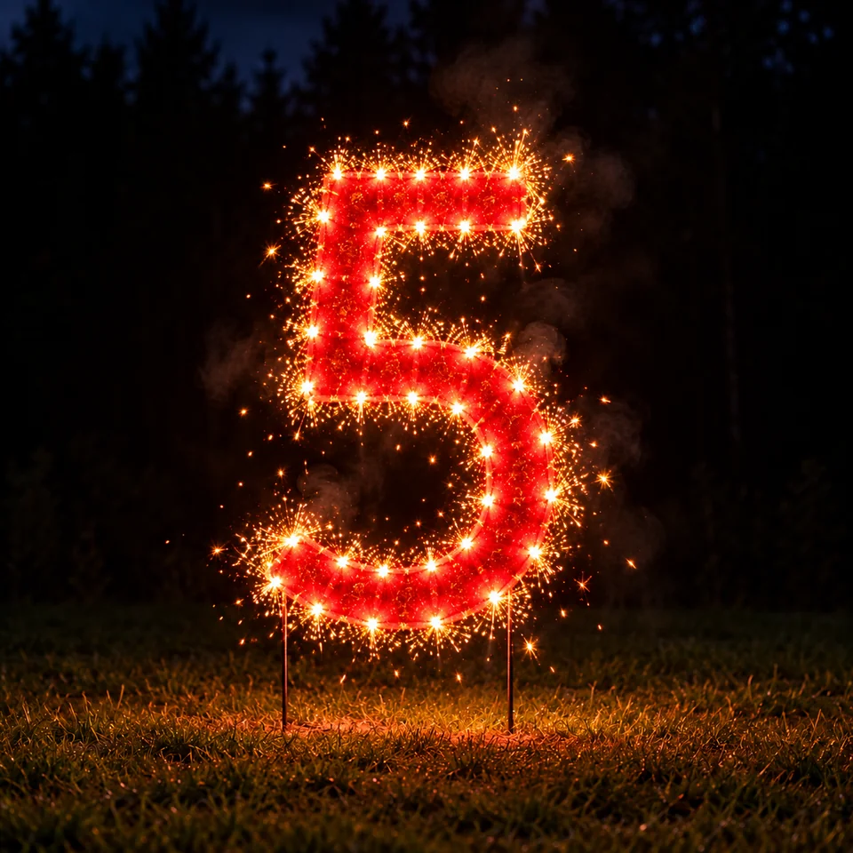 Lichterbild Brennende Zahl 5