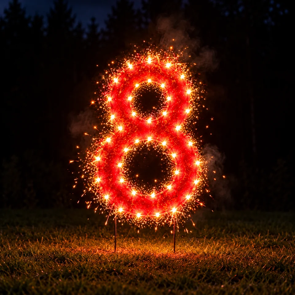 Lichterbild Brennende Zahl 8
