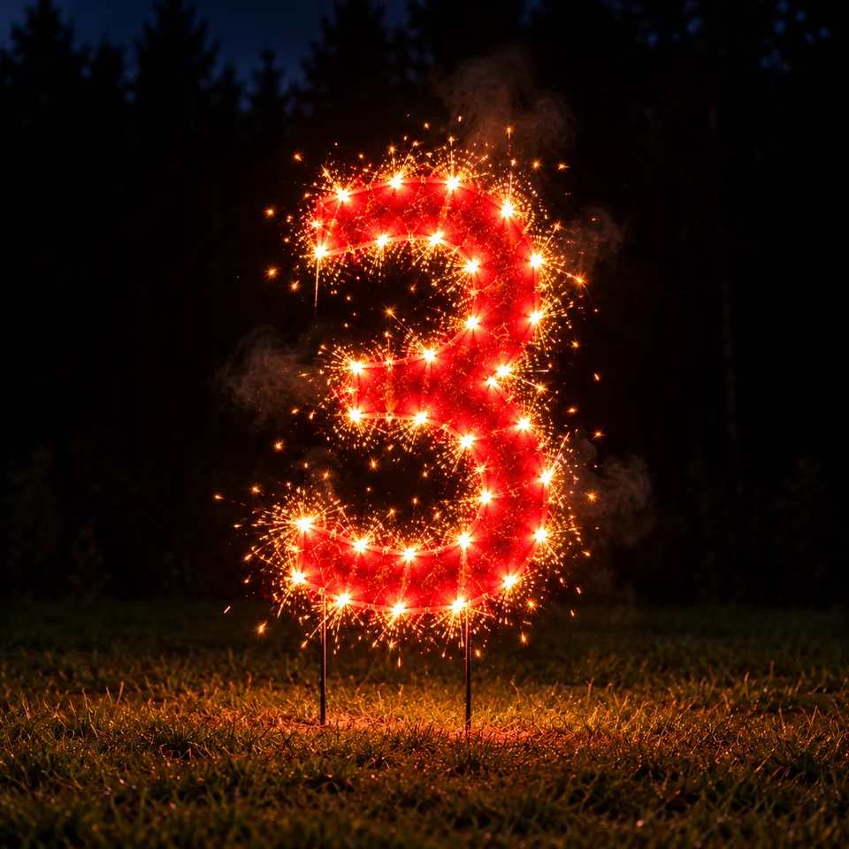 Lichterbild Brennende Zahl 3