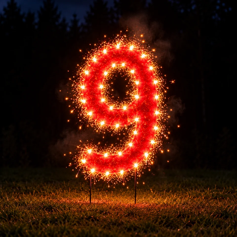 Lichterbild Brennende Zahl 9