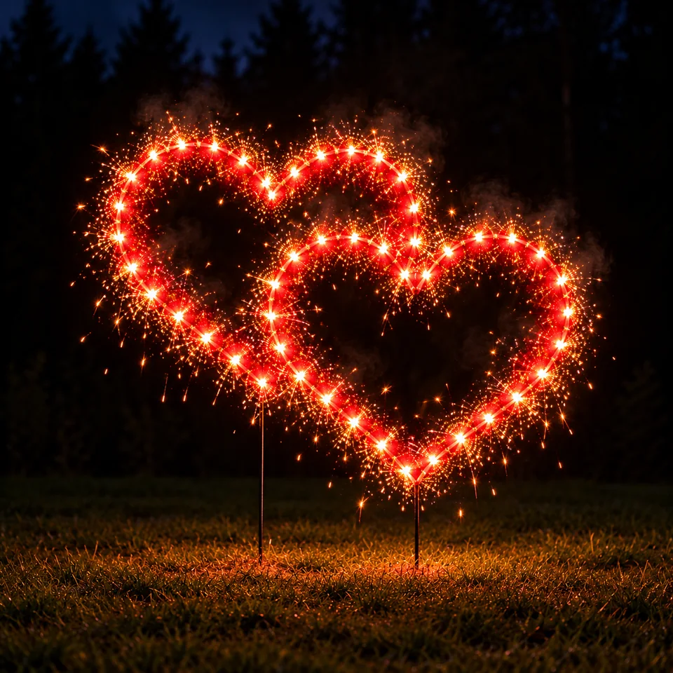 Lichterbild Brennendes Doppelherz Hochzeit