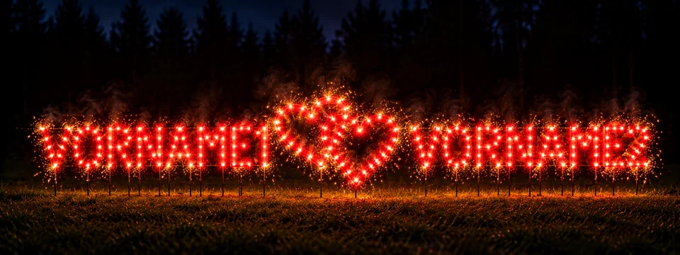 Lichterbild "Vorname1" + Doppelherz + "Vorname2"